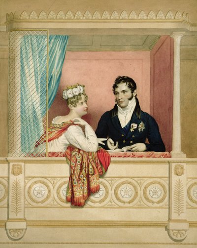 Princess Charlotte Augusta of Wales and Prince Leopold of Saxe Cobourg Gotha in their Box at Covent Garden by George Dawe